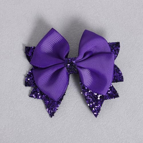 Glitter Dark Purple Hair Bows 3.5in Shiny Sequin Ribbon Dress Bow Alligator Clips for Girls Women Kids Mardi Gras Easter Halloween Party Costume Outfit Decor Accessory Birthday Gift - Image 6