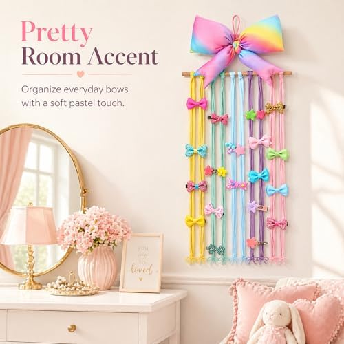 Suncalla Long Bow Holder for Girls Baby Rainbow Bow Hair Clip Organizer - Image 5