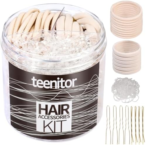 Teenitor Hair Accessories Kit for Woman & Girls: 500pcs Elastic Hair Bands; 30pcs Ponytail Holders, 30pcs Seamless Thick Hair Bands; 40pcs Bobby Hair Pins (Beige) by PERFECTYOURBEAUTY