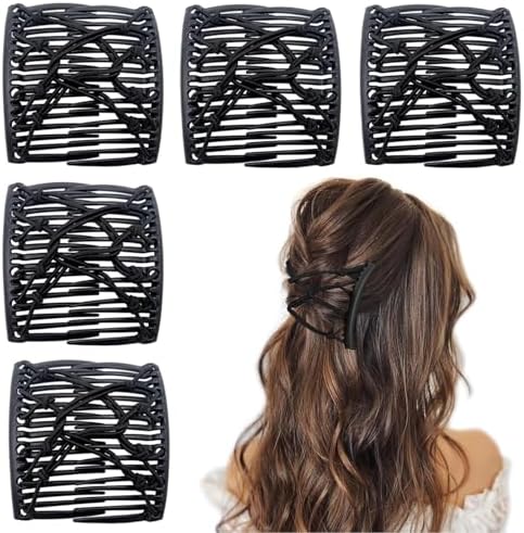 5 Pieces Stretchy Magic Hair Comb Adjustable Elastic Comb Hair Clip for Women Girls No Crease Hair Pins Vintage Hair Bun Maker Hair Accessories for Curly Thick Wavy Hair Ponytail(Black) by Suptizizkz