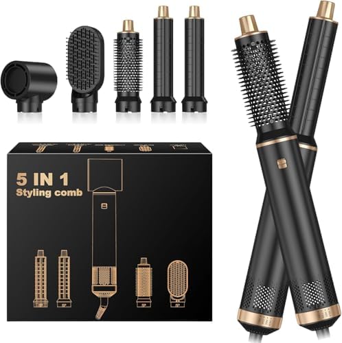 5 in 1 Multi Hair Styler Blow Dryer Brush Hair Dryer Hot Magic Air Styler Set Hair Brushes for Women, Hair Styling Appliances with Curl Straighten Wavy Smooth, All Hair Type/Length Black Gold by YeehaWhoo