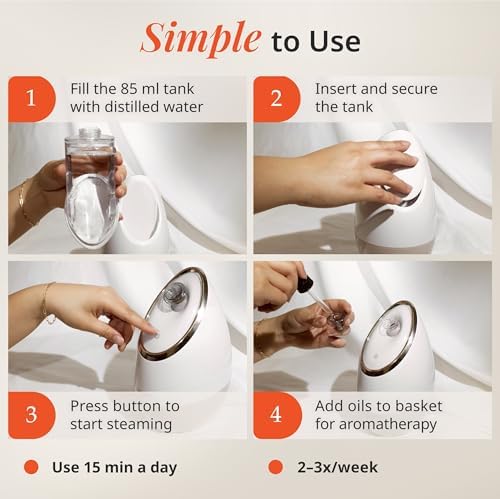 Vanity Planet Aira Ionic Facial Steamer (Rose Gold) - Pore Cleaner that Detoxifies, Cleanses and Moisturizes - Adjustable Nozzle, Water Tank with 3 Essential Oil Baskets - Image 5