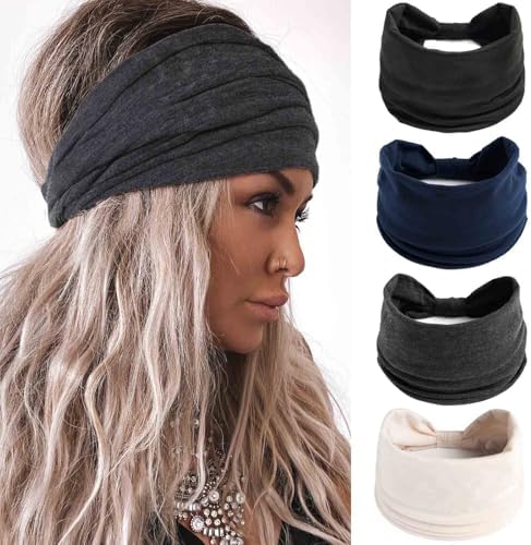 Olbye Wide Boho Headbands Floral Stretch Head Wraps Turban Knotted Yoga Hairbands Workout Hair Accessories for Women 4Pcs (Daily, 9.4 * 5.9'') by Olbye