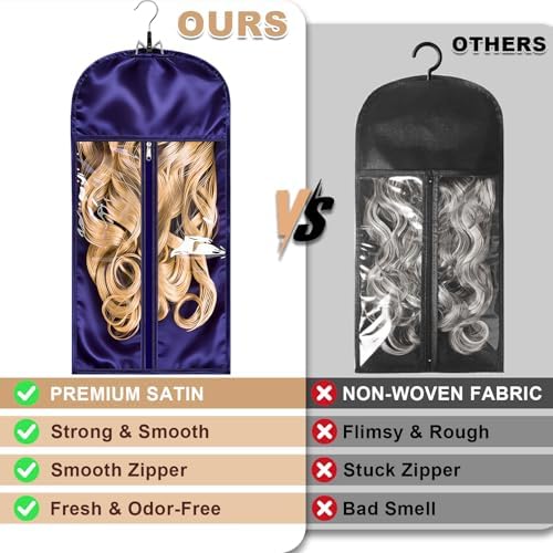 2 Pack Purple Silk Satin Wig Storage Bag with Hanger, Breathable Hair Extension Holder for Styling & Organizing, Dust-proof Silk Case for Protecting Hair Extensions & Wigs - Image 6
