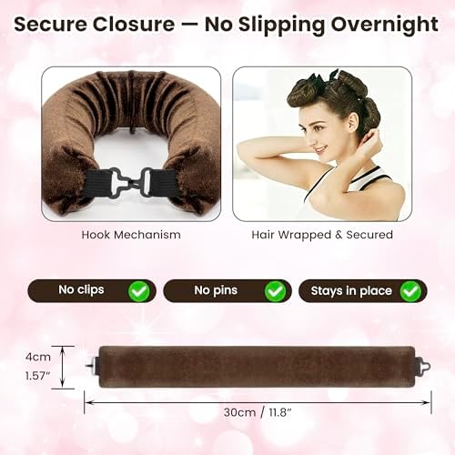 Heatless Curls Overnight, Velvet Heatless Hair Curler Set with Hook Closure – 4 Soft Hair Rollers Blowout Rods + Satin Hair Bonnet for Sleeping, Flexi Rods for Long Hair Women (C - BLACK) - Image 3
