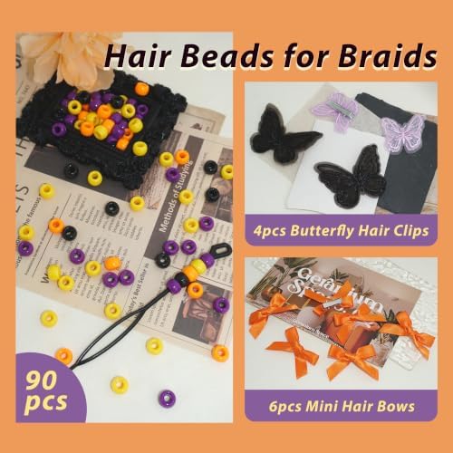 100pcs Hair Beads for Braids Halloween Small Hair Bows Lace Embroidery Butterfly Hair Clips Loc Dreadlock Hair Beads Y2K Hair Accessories for Women Girls - Image 4