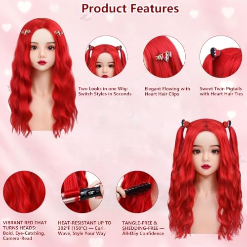 Mildiso 7PCS Kids Red Princess Cosplay Wig for Girls Halloween Costume M151 - Image 4