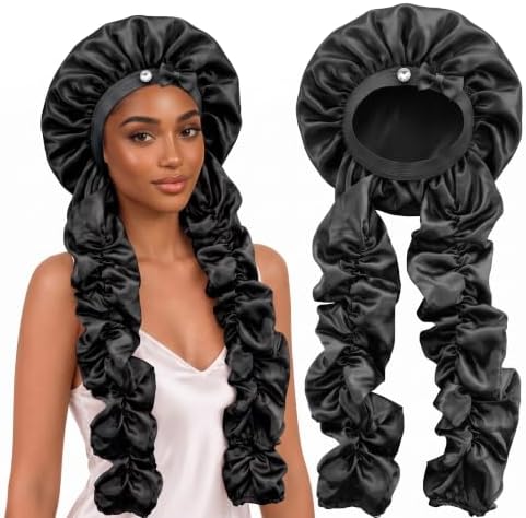 Heatless Curl Sleep Bonnet, Night Cap with Long Ribbons for Braids (Black) by U%C2%B7helper-YourGoodHelper