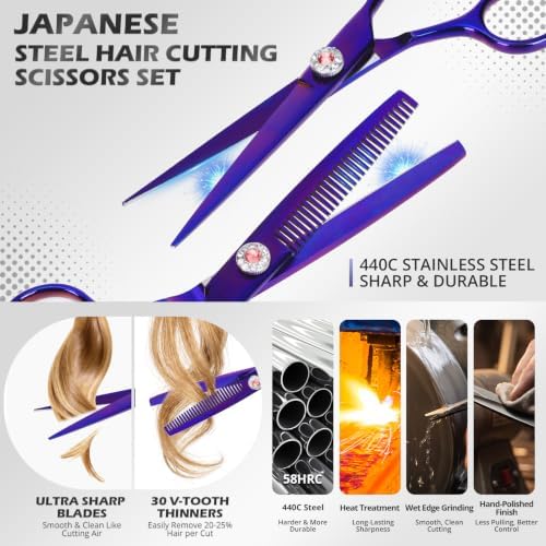 21Pcs 440C Hair Cutting Scissors Kit, Hair Scissors & Thinning Scissors Set - Image 2