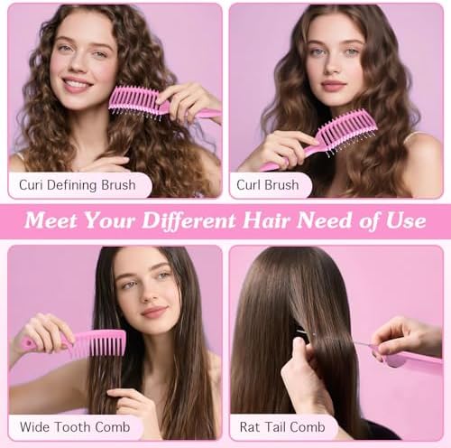 Curly Hair Brush & Curl Defining Brush – Easily Detangles Knots with Less Pulling – Styles Wet or Dry Hair, Tames Frizz for All Curl Types (Pink 3Pcs) - Image 3