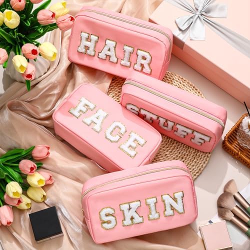 Remerry 4 Pcs Preppy Makeup Bags,Pink - Image 2