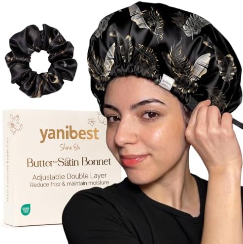YANIBEST Adjustable Satin Bonnet with No Damage Hair Scrunchie by yanibest
