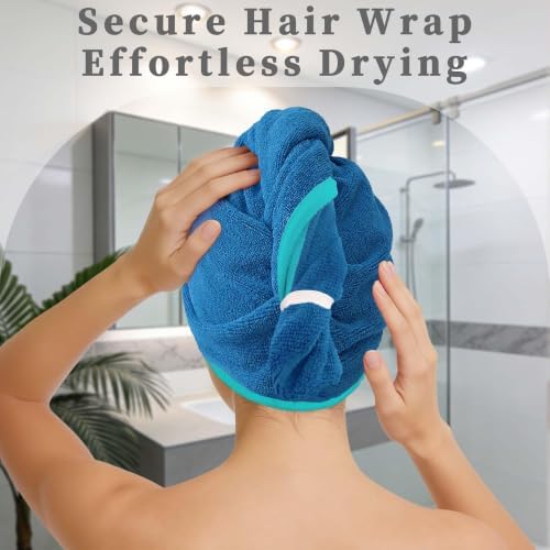 VOOVA & MOVAS Hair Towel Wrap 2 Pack,Aqua Blue,Anti-Frizz Hair Turban - Image 6