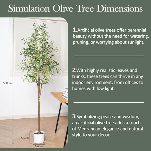 Olive Tree 6FT Fake Tree Faux Plants Indoor with Pot Artificial Tree Nearly Natural Olive Branches and Fruits for Living Room Home Office Decorations - Image 6