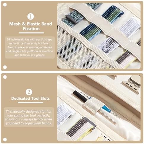 Watch Band Organizer Bag, 36-Slot Storage Case for Straps, Green - Image 5