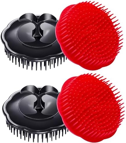 Hair Scalp Brush Dandruff Cleaning Brush Shower Scalp Shampoo Brush Scalp Massager Pack of 4 (Black and red) by Aroveea