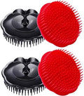 Hair Scalp Brush Dandruff Cleaning Brush Shower Scalp Shampoo Brush Scalp Massager Pack of 4 (Black and red) by Aroveea