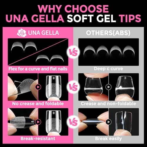 UNA GELLA Sharp Square Nail Tips Short 216pcs Pre-Etched Gel Nail Tips - Image 6