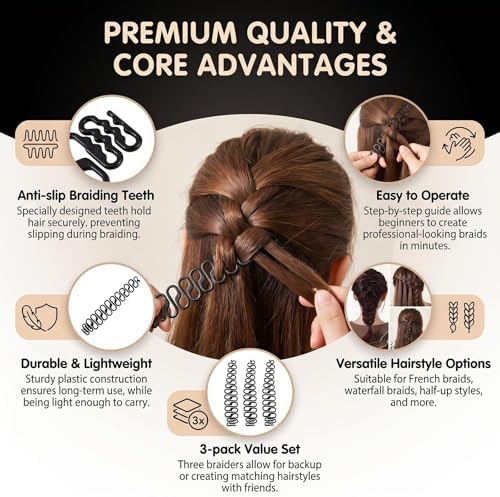 3Pcs French Plait Hair Braiding Tool French Hair Styling Clip Hair Braiding Tool Hair Styling Tool for DIY Hair Accessories(Black) - Image 4