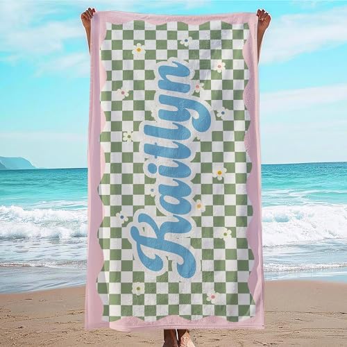 JML Personalized Beach Towel with Name, Custom Flower Beach Towel, Customized Microfiber Pool Towel, Quick Dry & Absorbent Swim Towel for Adult,Anniversary, Birthday, Summer Holiday,Vacation by JML