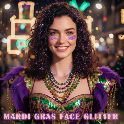 Purple Hair Glitter Stick, Mardi Gras Outfit for Women,Purple Body Face Glitter,Rave Mardi Gras Accessories Carnival Chunky Glitter Sequins,Halloween Mermaid Waterproof Shimmer Body Paint - Image 5