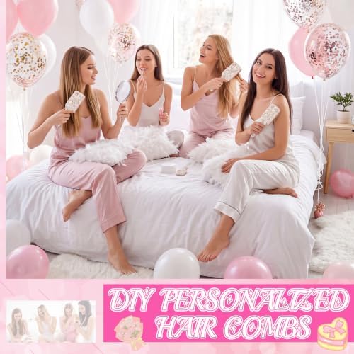 Acellegic 6 Sets Pink Heart DIY Wooden Hairbrush Craft Kit 10" White Hair Brush Make Your Own Girls Night Party Supplies with Pearl Shell for DIY Gift Wedding Birthday Valentines Party Favor - Image 3