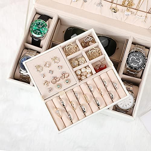 LANDICI 2-Layer Jewelry Box with 4 Watch Slots, Purple - Image 3
