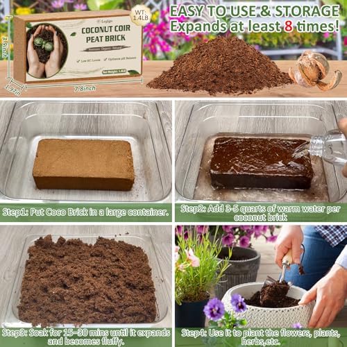 Legigo 6 Pack Coco Coir Bricks for Plants- 100% Organic Coconut Coir Soil - Image 4