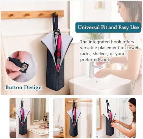 Heat Resistant Hair Tool Organizer Bag with Hanging Loop, Portable Travel Case for Flat Irons, Curling Irons, Hair Straighteners & Hot Styling Tools, 13.5" Heat-Proof Storage Cover with 2 Pockets - Image 4