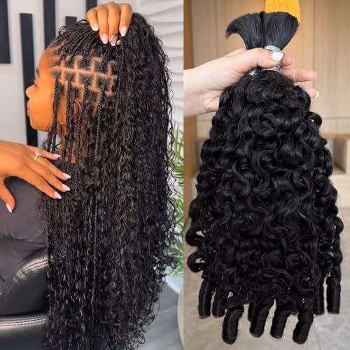 Lemoda Human Braiding Hair for Boho Braids Burmese Curly Spiral Curly Ends Bulk for Daughter/Friend For Bohemian Knotless Braids 242424Inch 3Bundles 15A No Weft Extensions by Lemoda