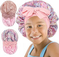 2 PCS Kids Bonnet for Girls Double Layer Silk Satin Bonnet Sleep Cap for Child Curly Natural Hair 3-12Y (pink&&Rainbow pink) by SAYMRE