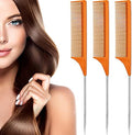 Leinuosen 3 Pack Rat Tail Comb Carbon Fiber,Orange by Leinuosen