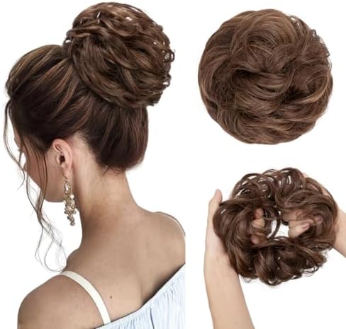 CJL HAIR Large Messy Bun Hair Piece Wavy Curly Scrunchies Synthetic Chignon Ponytail Hair Extensions Thick Updo Hairpieces for Women Chocolate Multi by CJLHAIR
