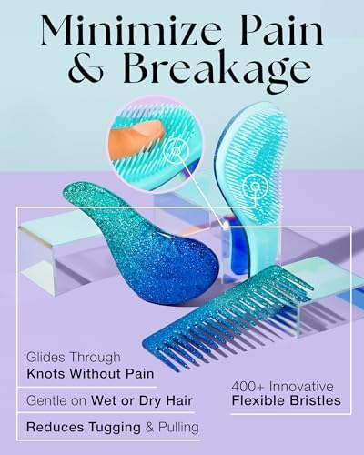 Lily England Glitter Hair Brush Set with Wide Tooth Comb for Girls, Blue - Image 3