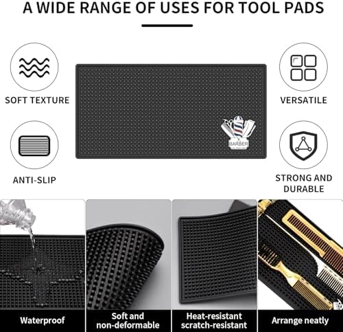 Barber Mat for Clippers Non-Slip Thickened Silicone Non-Slip Mat | Barber Shop Home Counter Workstation Organizer Mat for Scissors, Trimmers, Clippers, Hair Cards, Combs, Razors, etc (12 * 6 Inch) - Image 3