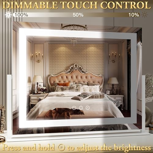 FENNIO Vanity Mirror with Lights 22''x18'' Makeup Mirror with Lights,Lighted Makeup Mirror with 10X Magnification and USB，Smart Touch Screen with 3-Color Lighting,Dimmable（Square White） - Image 3