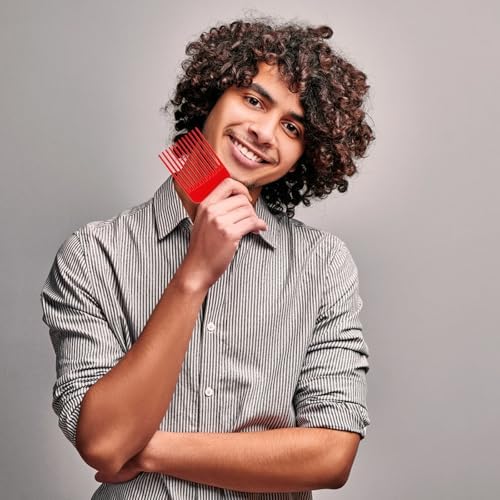 SIMPOR 2 Pcs Hair Pick Comb Wide Tooth Lift for Hair Styling Detangling, Plastic Afro Pick for Women Men, Fist Picks for Curly and Afro Hair (Black, Red) - Image 5