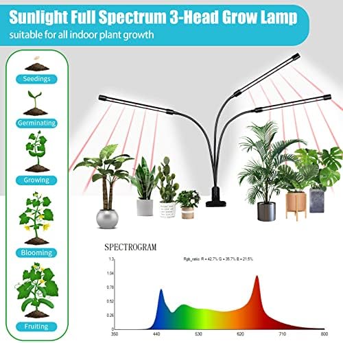 Black Grow Lights for Indoor Plants, 126LEDs Clip Plant Lights, Full Spectrum LED Plant Growing Lamps with Flexible Gooseneck, 4/8/12/18H Timer, 3 Spectral Modes, 10 Dimmable Levels, 3 Head 1 Pack - Image 2