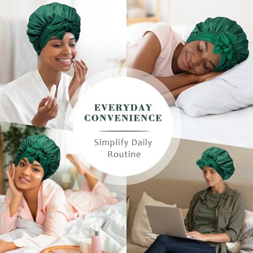AWAYTR Wide Band Satin Bonnet, Tie-Band Sleep Cap for Curly Hair Women - Image 6