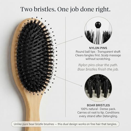 Boar Bristle Hair Brush for Fine and Thin Hair, Women - Image 4