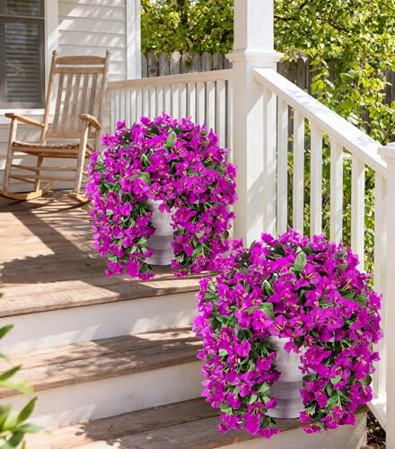 Faux Bougainvillea Artificial Flowers Plants for Outdoors Outside Decoration, 2 pcs Purple Fake Flowers UV Resistant Look Real Silk Long Trailing Vines for Front Door Porch Planter Urn Patio Garden - Image 2