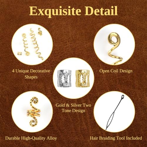 ROSYGLIMM 57Pcs Gold Silver Hair Jewelry for Braids Dreadlock Accessories - Image 3