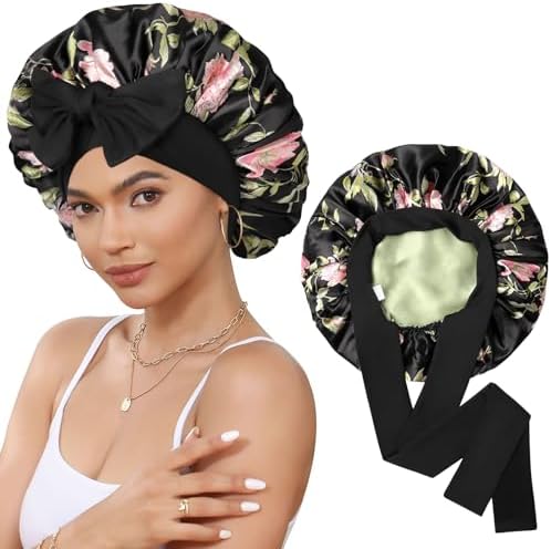 CHLINS Double Layer Satin Bonnet for Sleeping, Hair Bonnet for Curly Hair by CHLINS