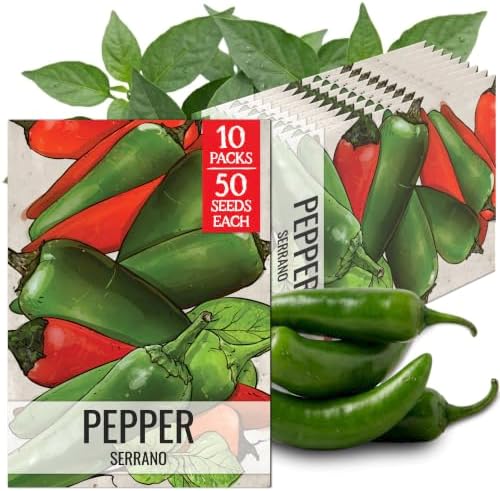 Seed Needs Serrano Hot Pepper Seeds to Plant Vegetables - 10 Packs by SeedNeeds