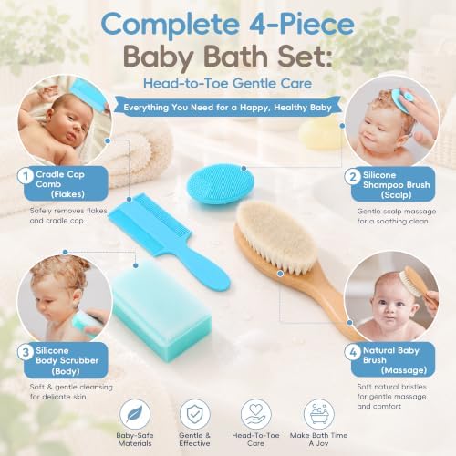 DEBETOOL 4-Piece Baby Hair Brush & Cradle Cap Brush and Comb Set - Image 6