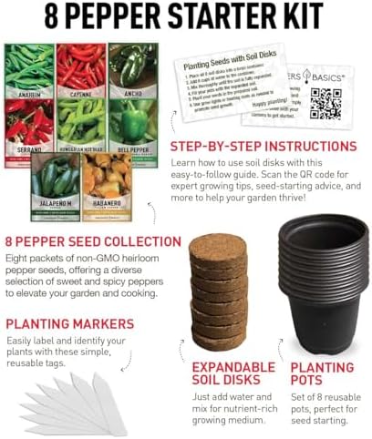 Pepper Seeds Variety Pack Indoor Pepper Growing Kit Our Pepper Seeds Kit Includes Green Bell Pepper, Anaheim, Jalapeno, Cayenne, Habanero, Ancho, Seranno and Hungarian Hot Wax Peppers - Image 2