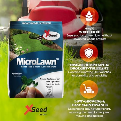 X-Seed Microlawn Grass Seed & Microclover Mix – Dense Self Feeding Lawn, Sun & Shade, Crowds Out Weeds, High Traffic, Drought-Resistant, 5 lb Bag - Image 2