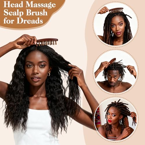 ProSuites 3 Pack Wooden Scalp Massager Tool, Long Handle Head Massage Scalp Loc Brush for Dreads, Multifunctional Hair Massager Tool for Men & Women - Image 6