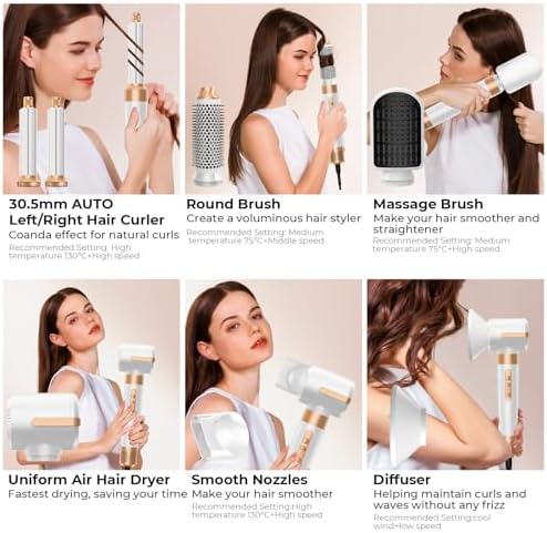 5 in 1 Hair Dryer Brush Set, Negative Ion Blow Dryer Brush Air Styler Curling Wrap Air Curler, Curling Iron Hair Styling Tools As A Gift for Straight/Curl/Drying/Smoothing - Image 4