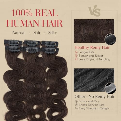 Rich Choices Clip In Hair Extension Real Human Hair-Wave/Curly 6 Pcs Single Clip Hairs Extension for Women-Invisible Mini Clips in Hairpieces for Thin Hairs-16 Inch #2R Chocolate Brown - Image 4